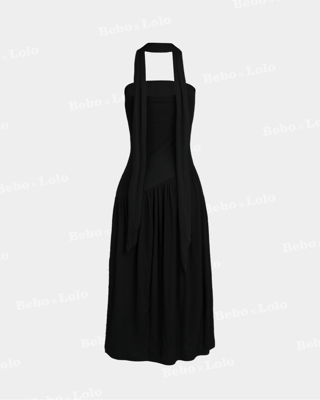 Strapless drop waist black midi dress