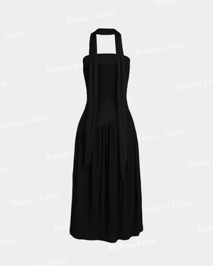 Strapless drop waist black midi dress