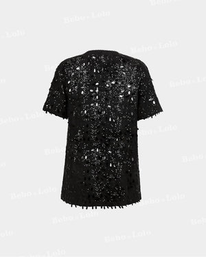 BeboNLolo Radiant Sequin Embellished Dress in black with elegant sequin work – Back View