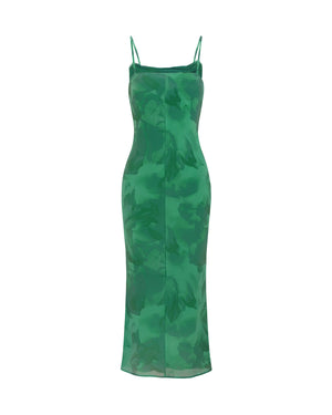 Green floral dress on a white background