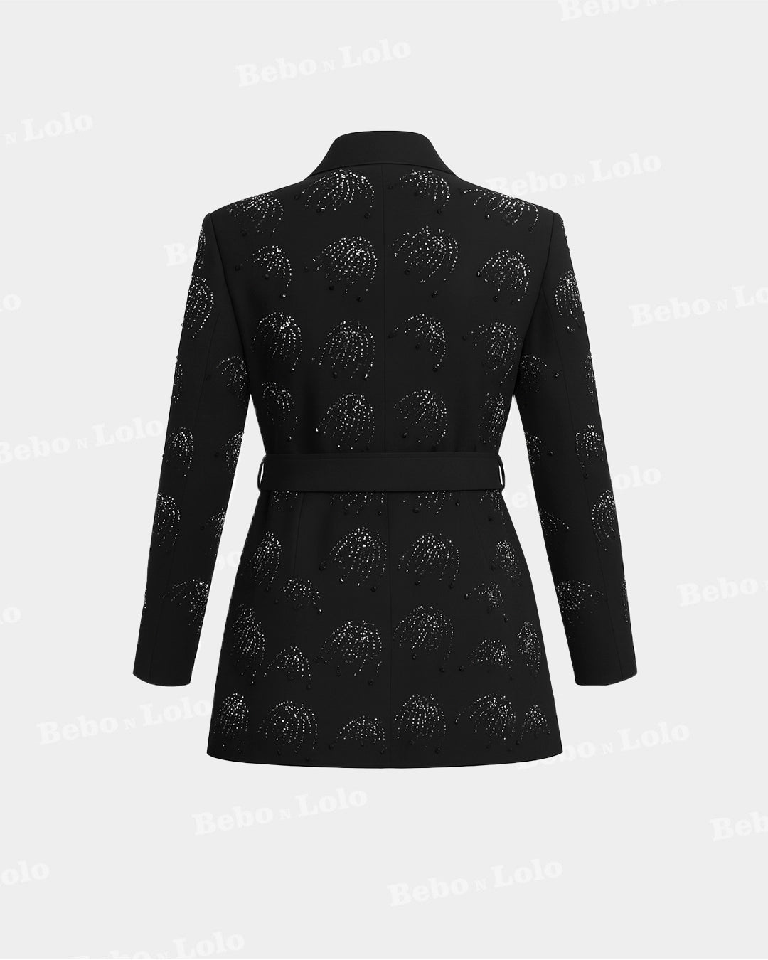 Cerise Black Rhinestone Belted Blazer