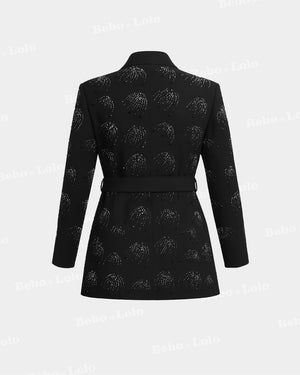 Cerise Black Rhinestone Belted Blazer