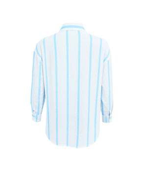 Light blue and white striped shirt on a white background