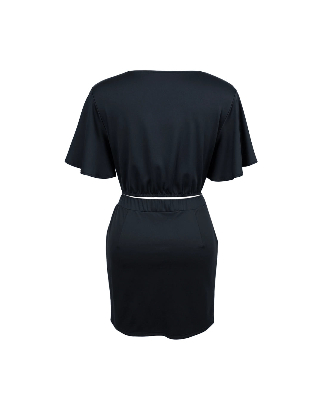 Black dress with a belt on a white background