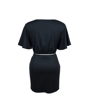 Black dress with a belt on a white background
