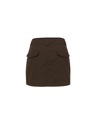 Brown skirt with two front pockets on a white background