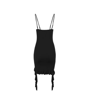 Black dress with thin straps on a white background