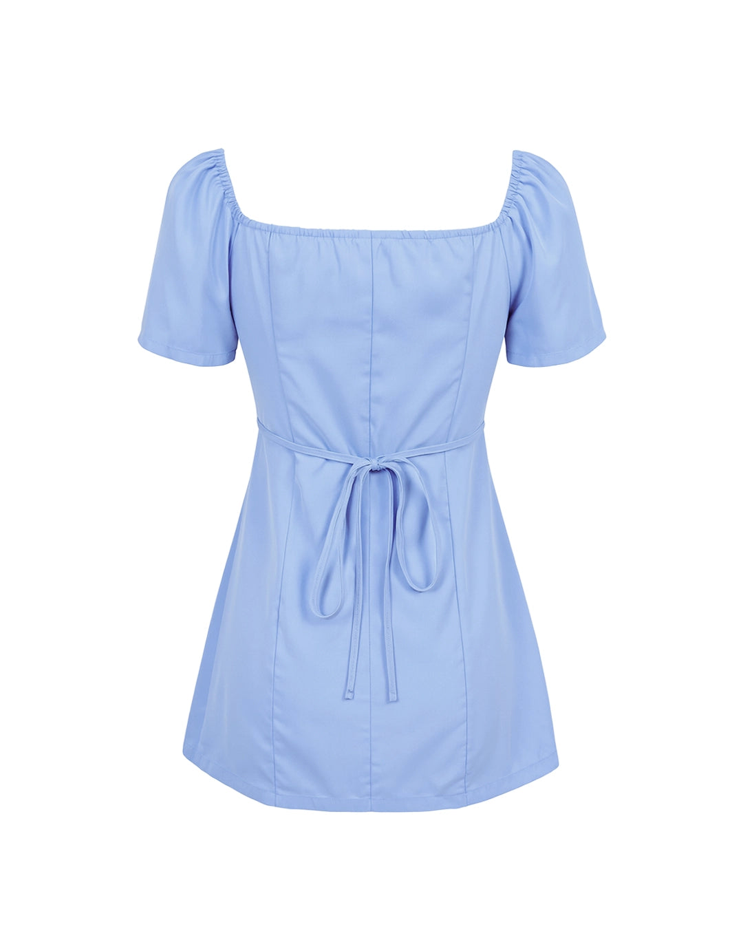 Light blue dress with puff sleeves on a white background