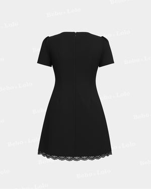 BeboNLolo Luxe Lace Hem Mini Dress in black with fitted silhouette and lace detailing – Back View