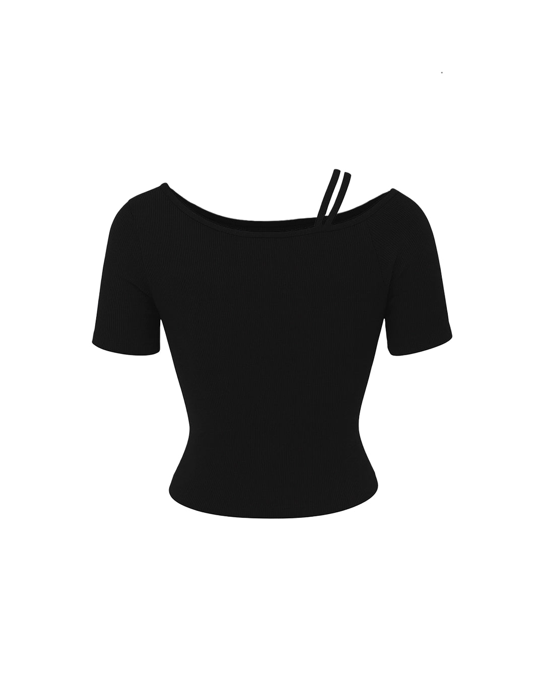 Black off-shoulder top on a white background
