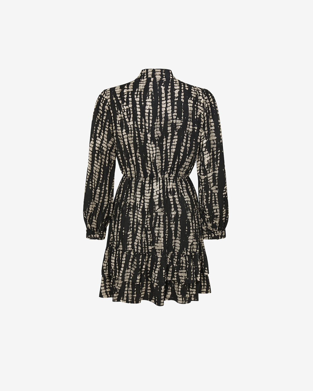 Black and white patterned dress on a light gray background