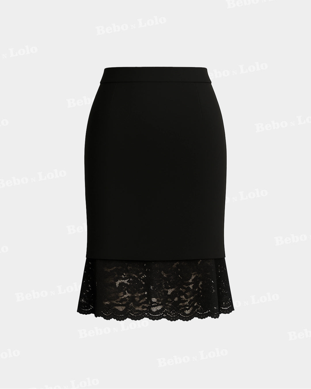Black skirt with lace hem on a light gray background
