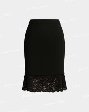 Black skirt with lace hem on a light gray background