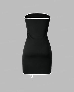 Contrast Trim Strapless Bodycon Dress 