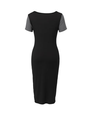 Black dress with gray sleeves on a white background