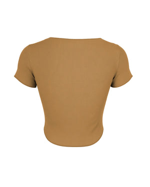 Brown ribbed t-shirt on a white background