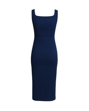 Navy blue dress on a white background