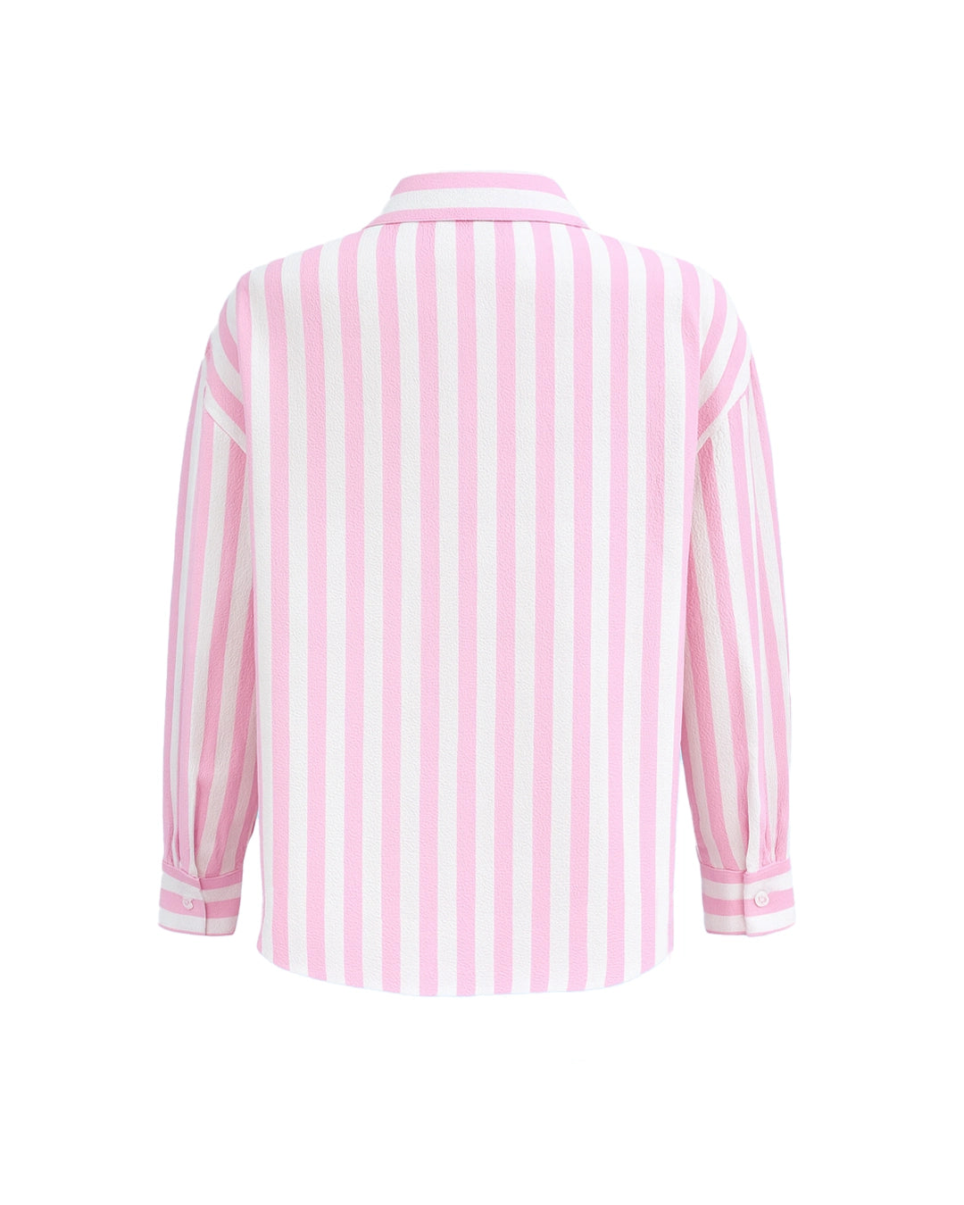 Pink and white striped shirt on a white background