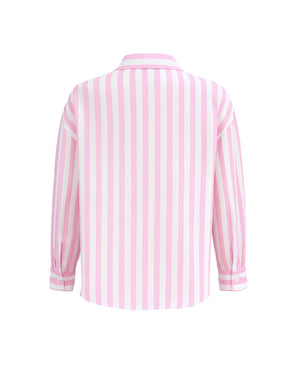 Pink and white striped shirt on a white background
