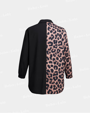 BeboNLolo Eclipse Contrast Leopard Shirt in pink leopard and black contrast design – Back View