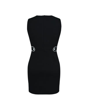 Black sleeveless dress on a white background