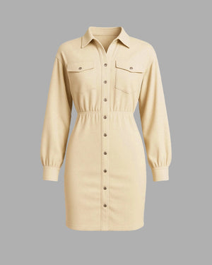 Beige dress with long sleeves on a gray background