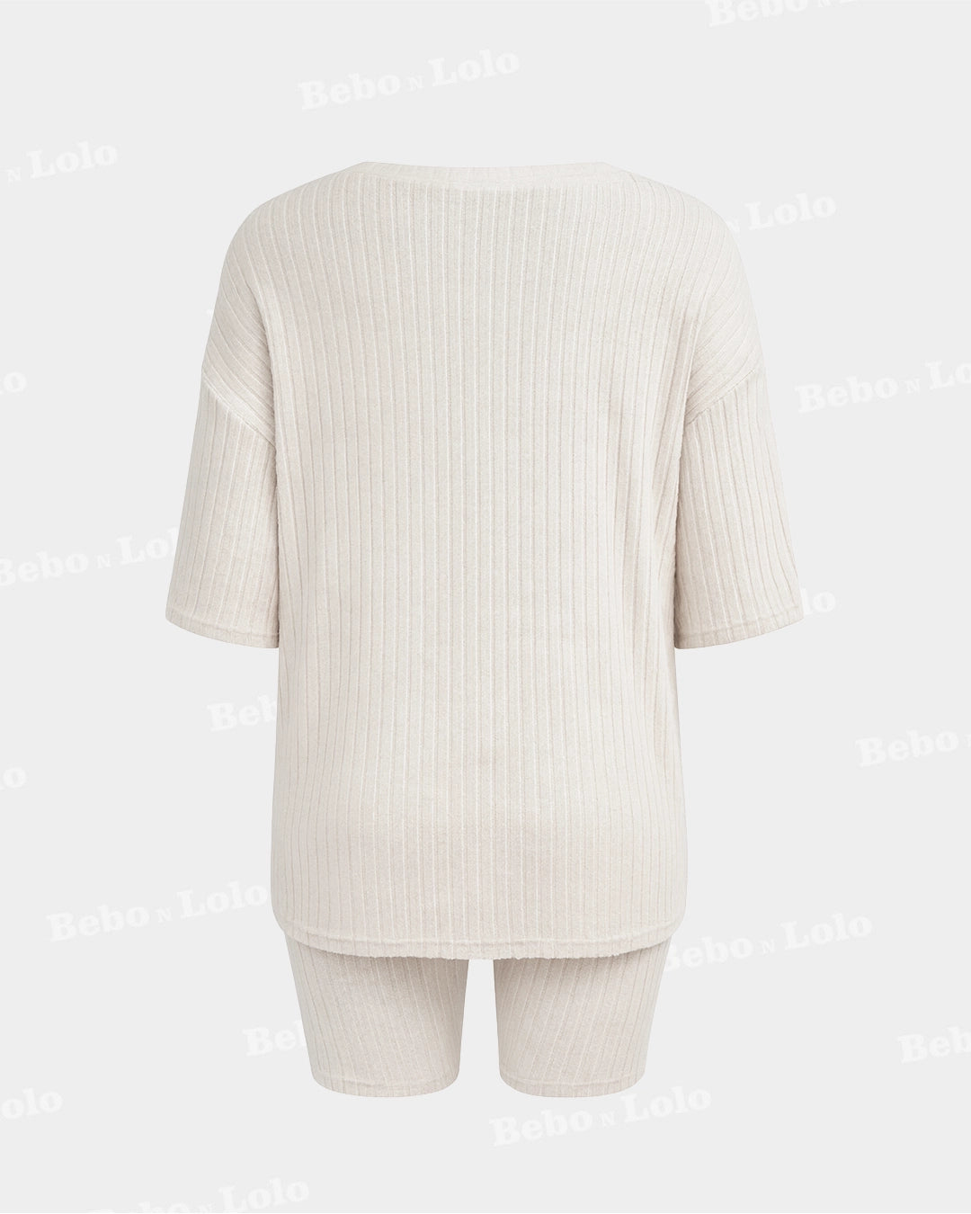 BeboNLolo white ribbed co-ord set with oversized half-sleeve top and matching shorts – Back  View