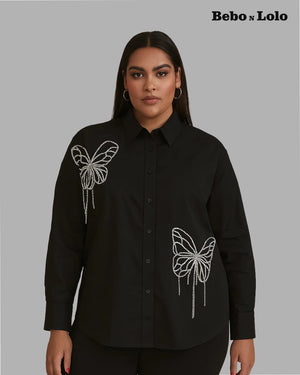 Crystal Studded Butterfly Plus Size Shirt