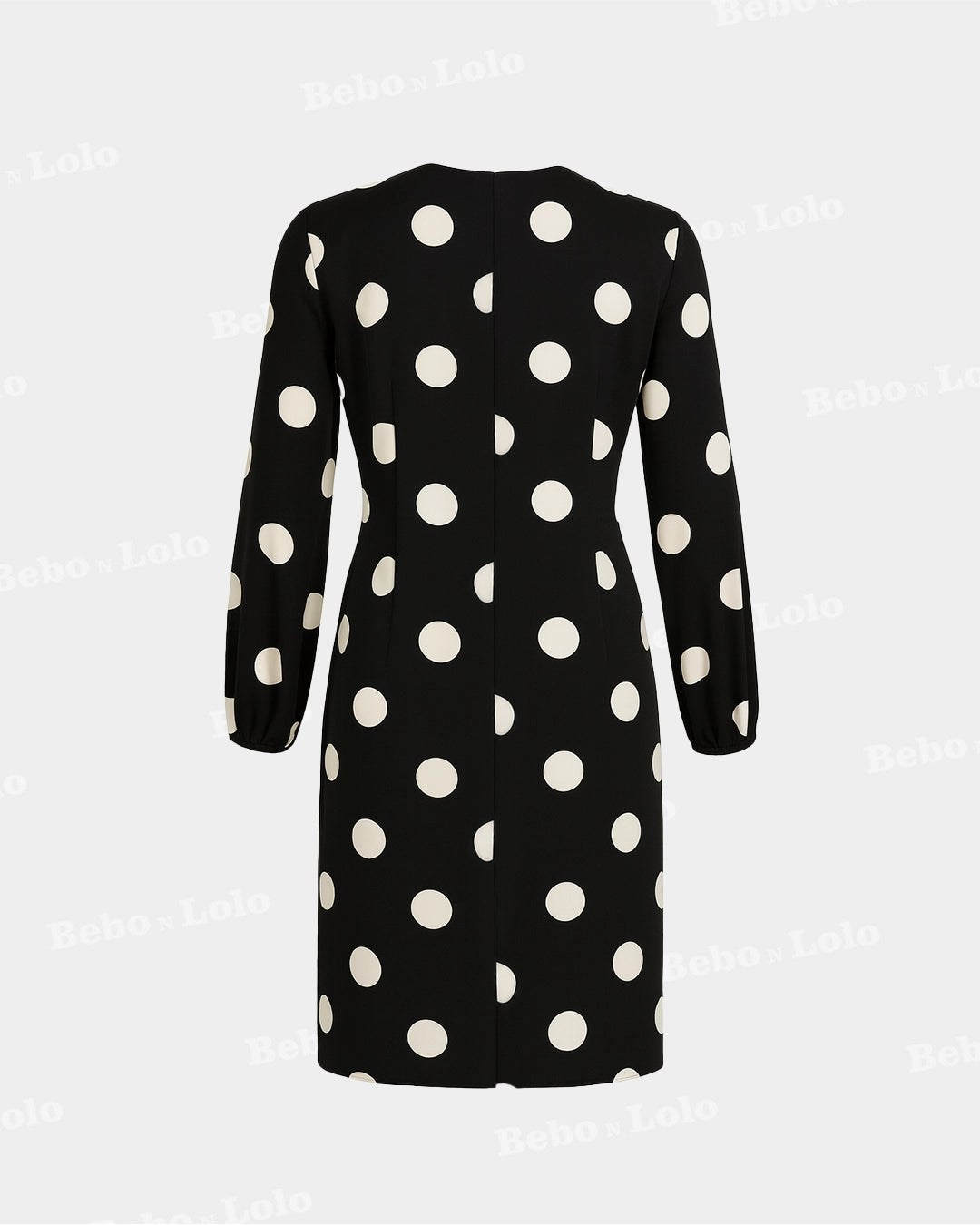 BeboNLolo black polka dot dress with relaxed fit and classic dot pattern – Back View