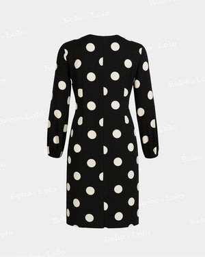 BeboNLolo black polka dot dress with relaxed fit and classic dot pattern – Back View