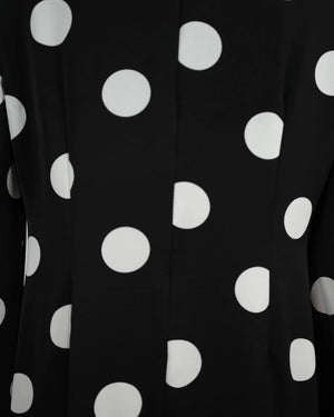 BeboNLolo black polka dot dress close-up showing neckline tie detail and fabric texture – Close-Up View