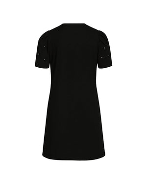 Black dress with decorative elements on a white background