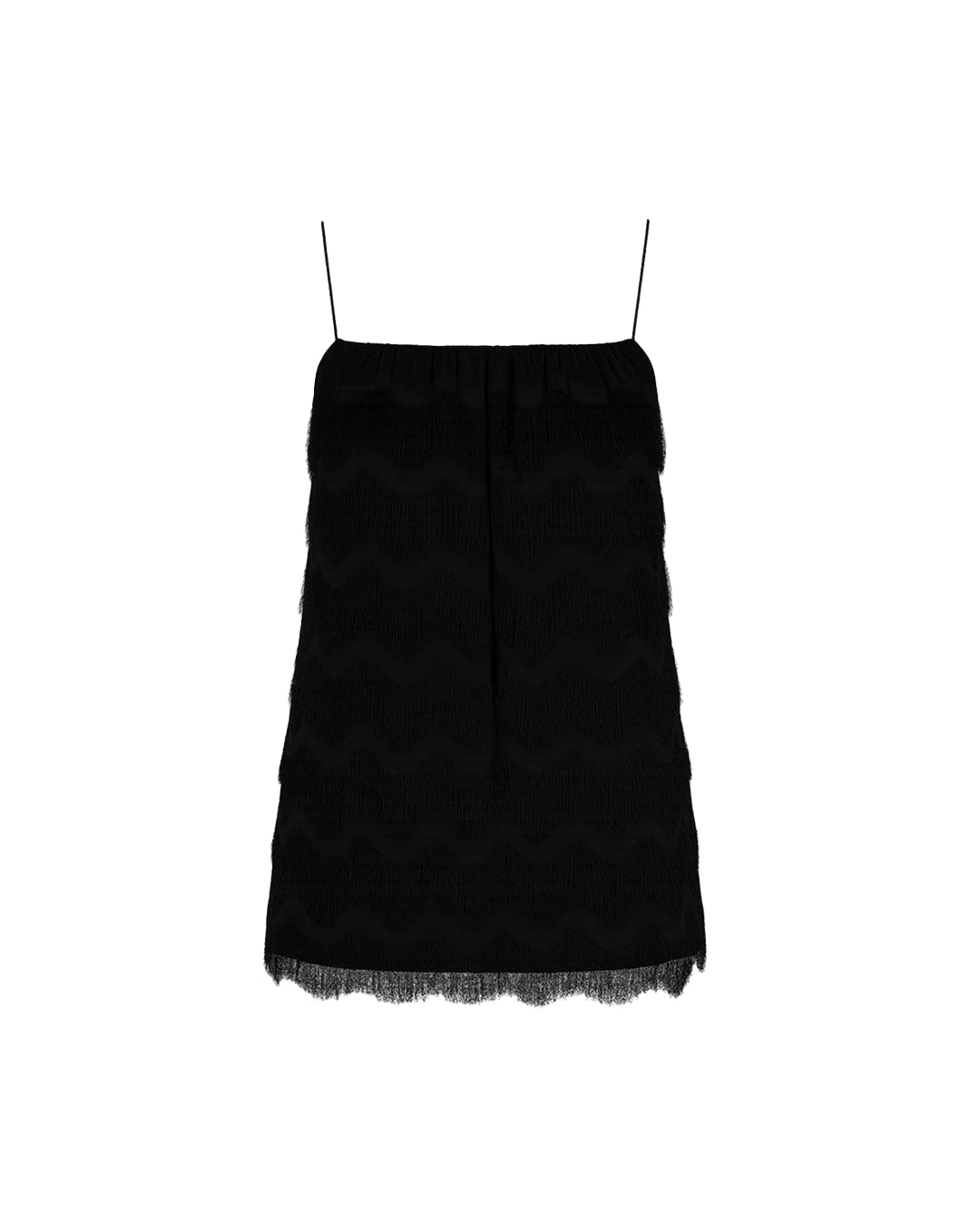 Black skirt with lace trim on a white background