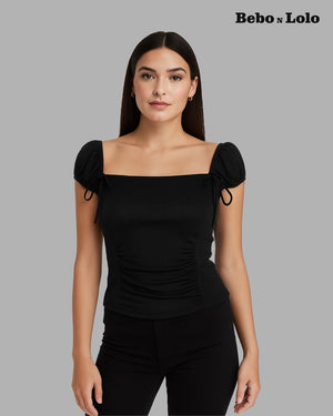 Ruched Lettuce Trim Bowknot Crop Top