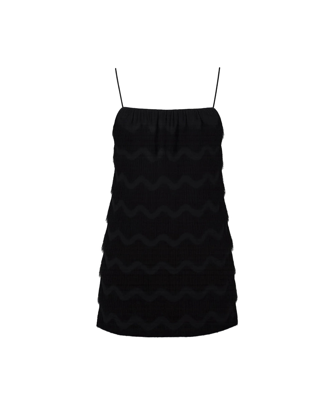 Black zigzag patterned dress on a white background