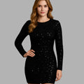 BeboNLolo black sequin long-sleeve bodycon mini dress – Front View