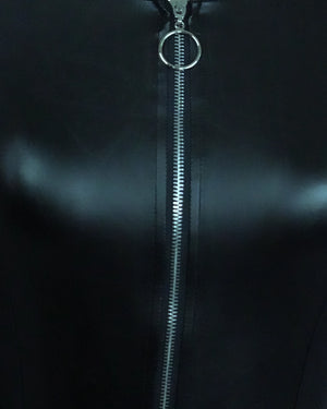 BeboNLolo Luxe Zip Front Bodycon Dress close-up showing metallic zipper detail and luxe fabric texture – Close-Up View