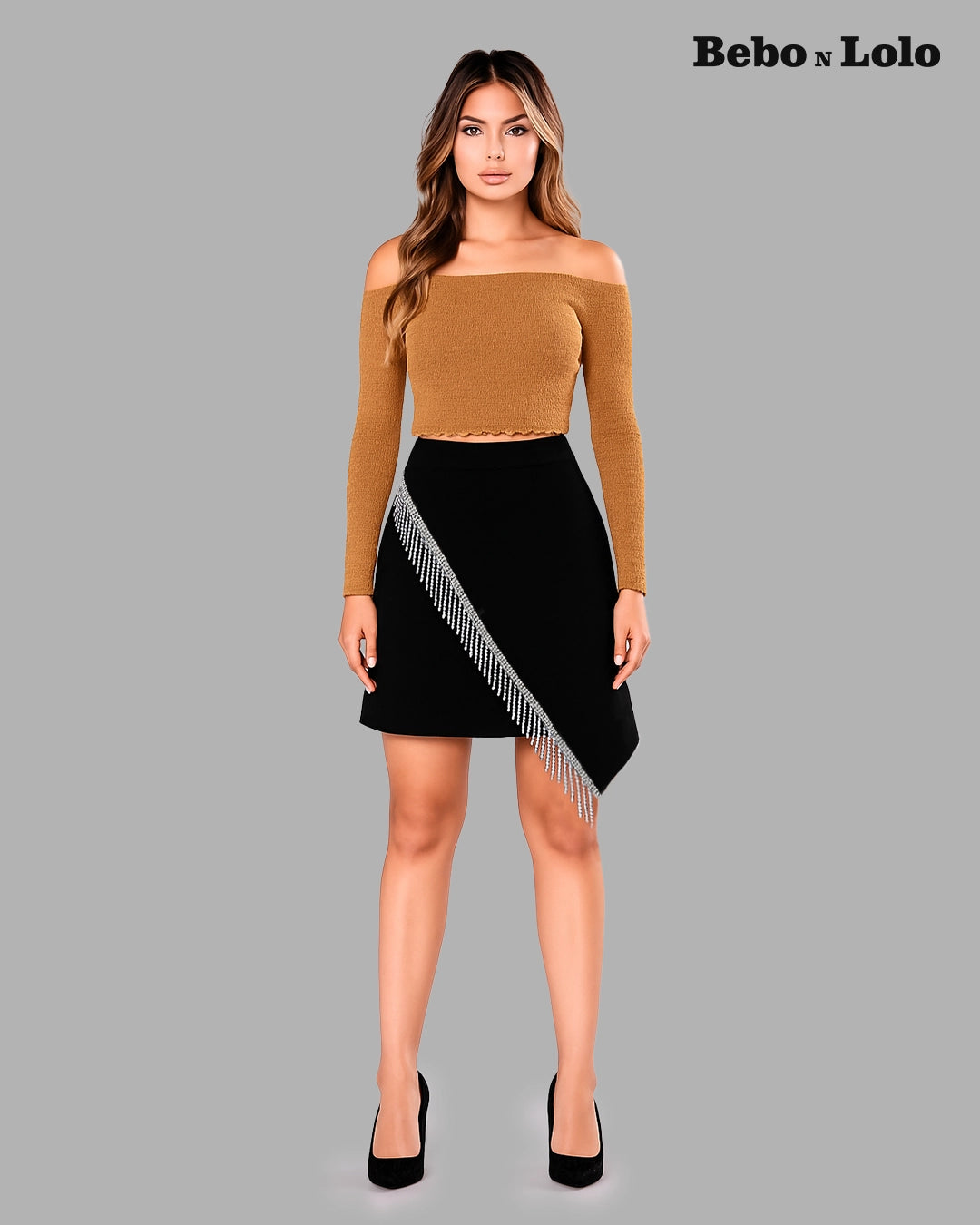 Rhinestone Split Mini Skirt