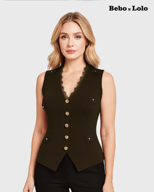 Luxe Waistcoat with Flower & Gold Button
