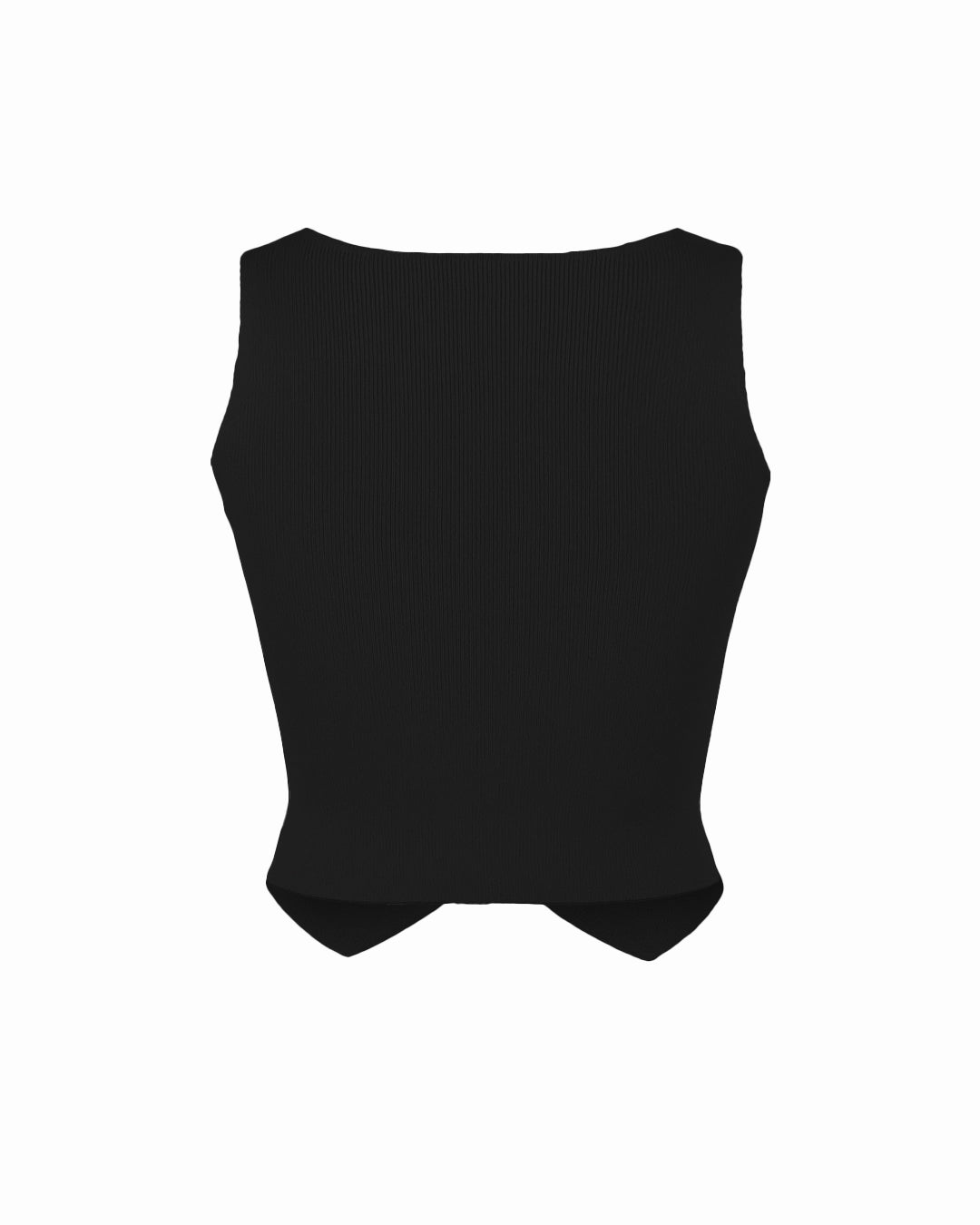 Black sleeveless top on a white background