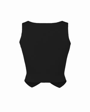 Black sleeveless top on a white background