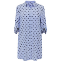 Blue and white polka dot dress on a white background