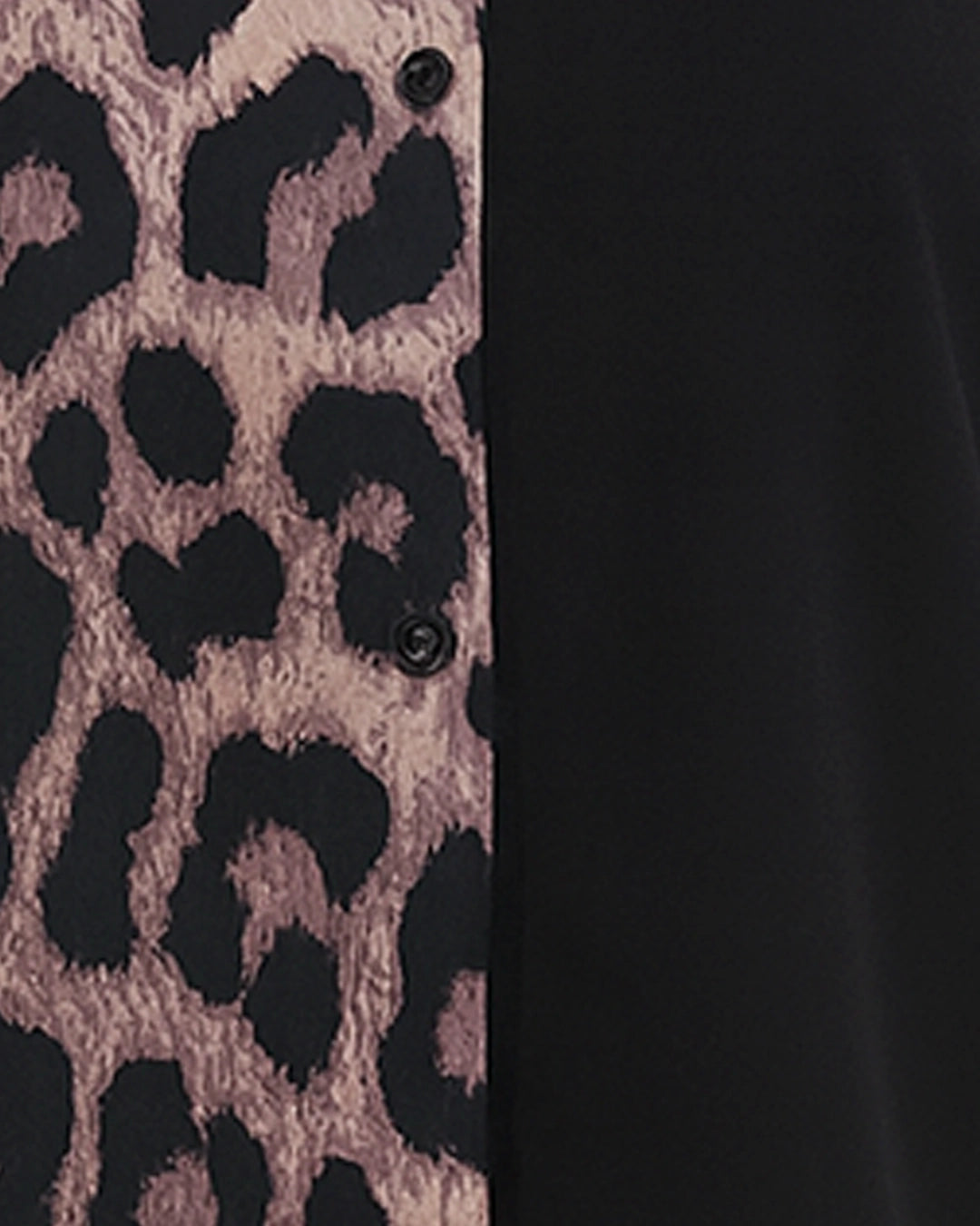 BeboNLolo Eclipse Contrast Leopard Shirt close-up showing leopard print texture and button detail – Close-Up View