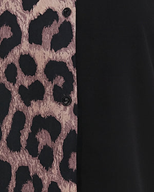 BeboNLolo Eclipse Contrast Leopard Shirt close-up showing leopard print texture and button detail – Close-Up View