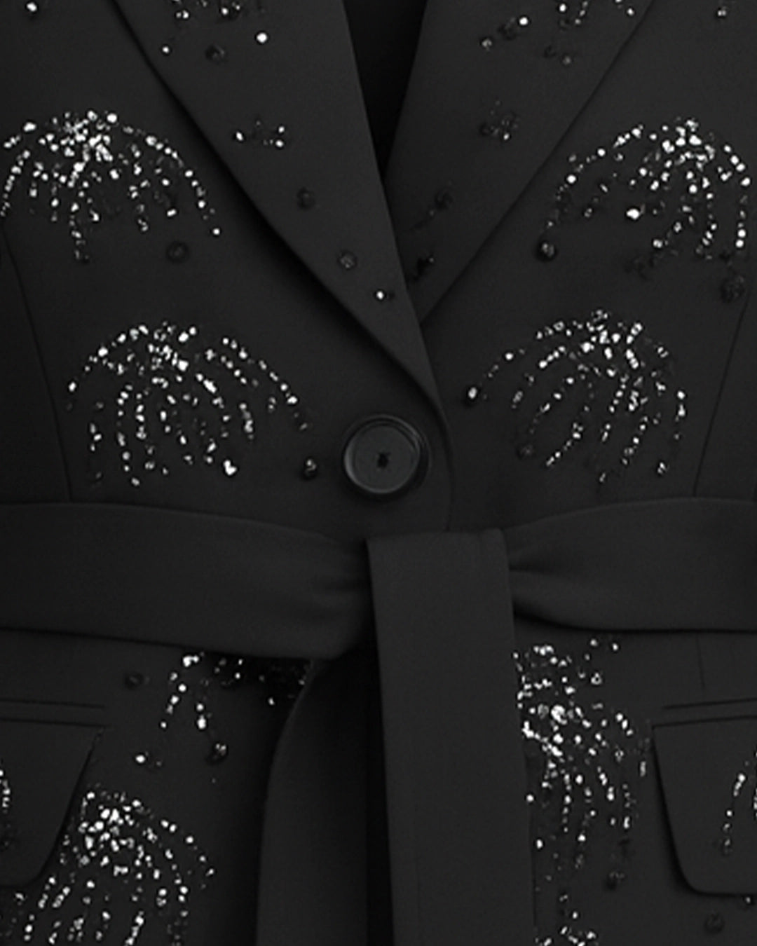 Cerise Black Rhinestone Belted Blazer
