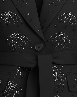 Cerise Black Rhinestone Belted Blazer