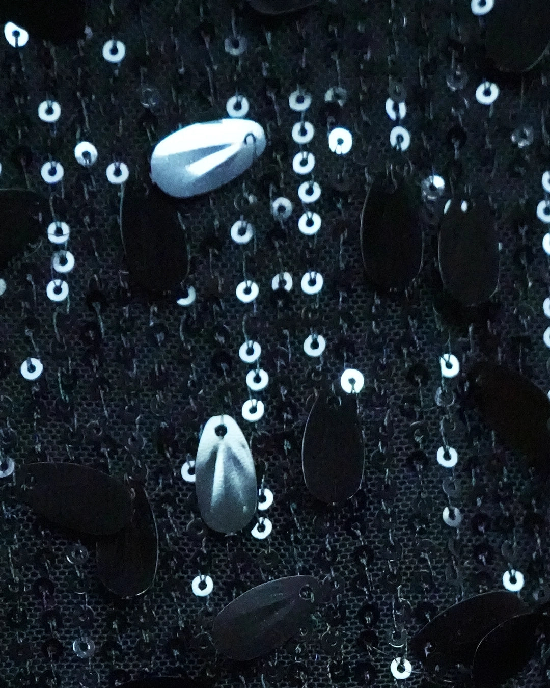 BeboNLolo Radiant Sequin Embellished Dress close-up showing black sequin embellishments – Close-Up View