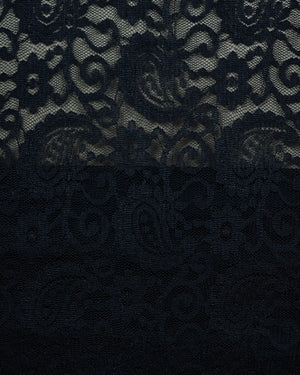 Close-up of black lace fabric with intricate patterns