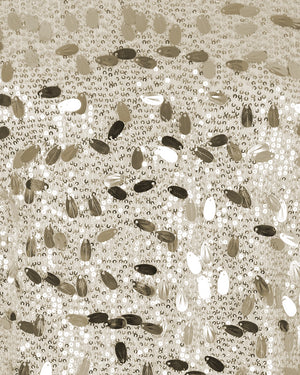 BeboNLolo Radiant Sequin Embellished Dress close-up showing cream sequin embellishments – Close-Up View