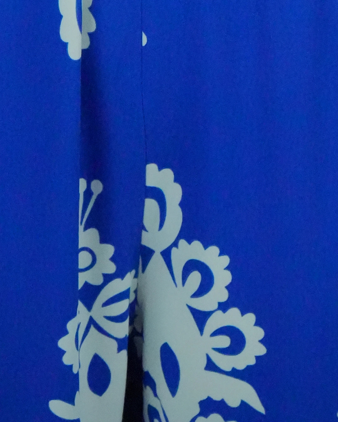 Blue fabric with white floral patterns
